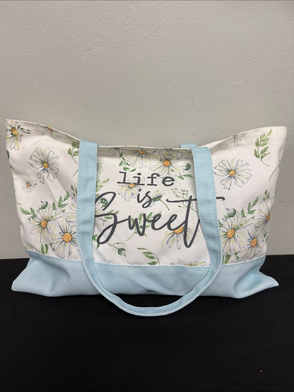 Life Is Sweet Floral Canvas Tote in Light Blue - Picture 3 of 4
